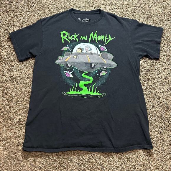 Rick and Morty spaceship graphic black t-shirt - Mens size Large - Picture 1 of 6